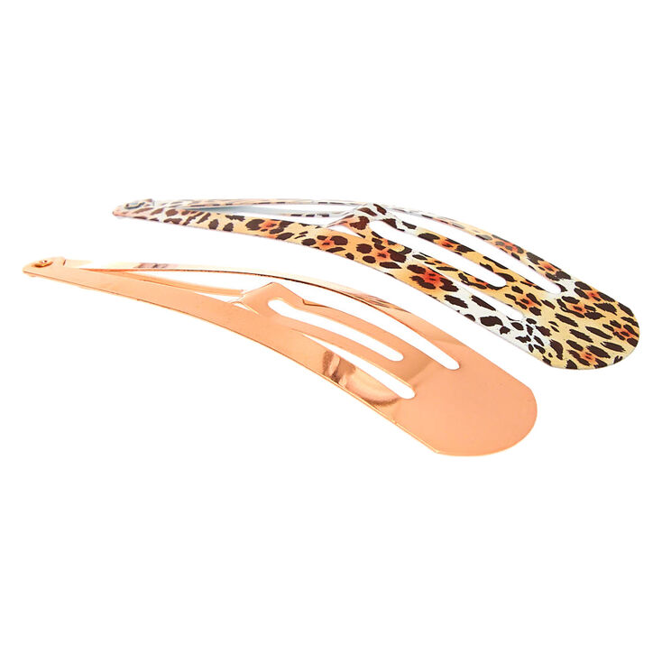 Metallic Leopard Jumbo Snap Hair Clips - Rose Gold, 2 Pack,