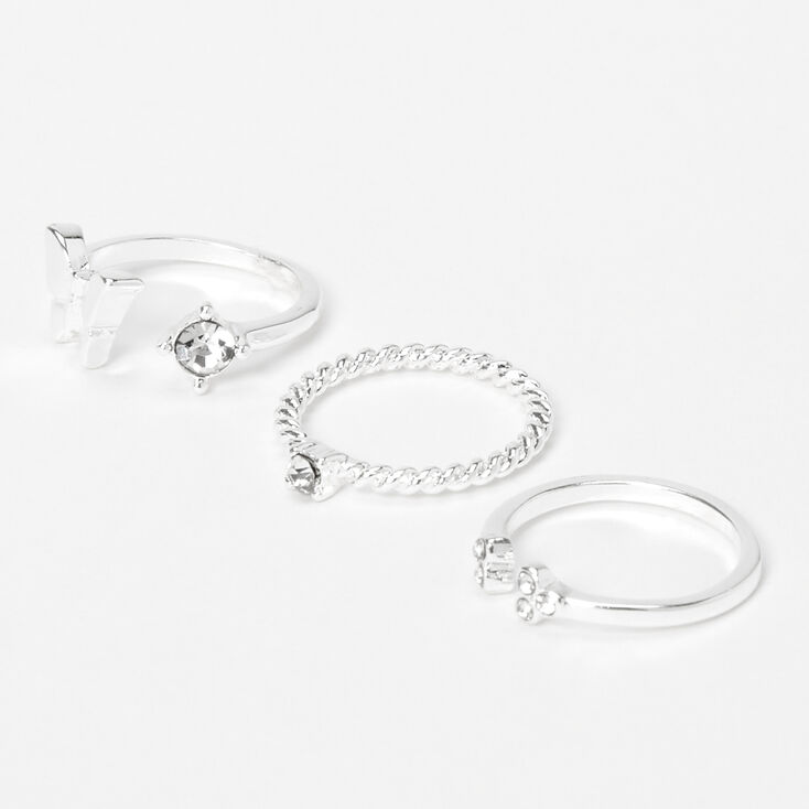 Silver-tone Crystal Butterfly Midi Rings - 3 Pack,
