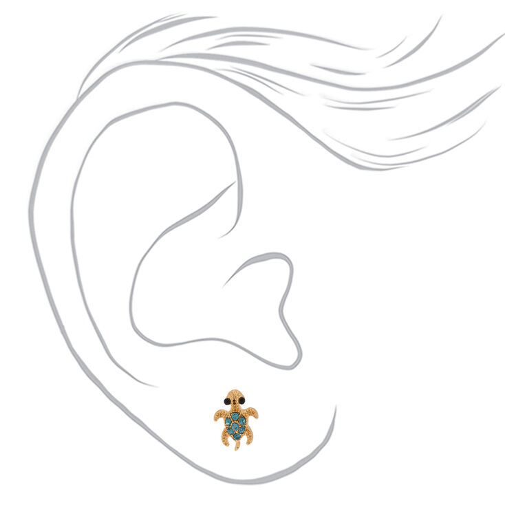 Gold Turtle Stud Earrings - Green,