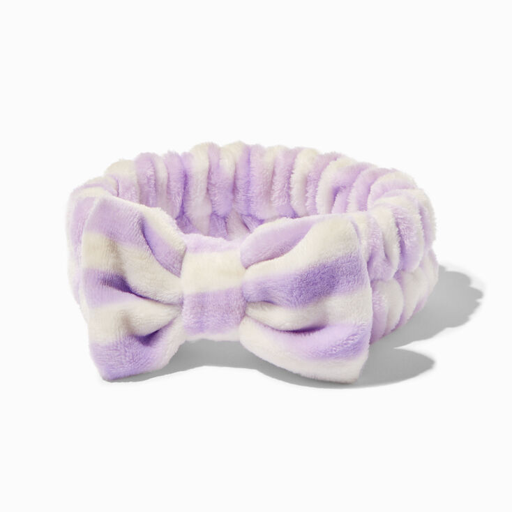 Lilac Striped Plush Makeup Bow Headwrap,