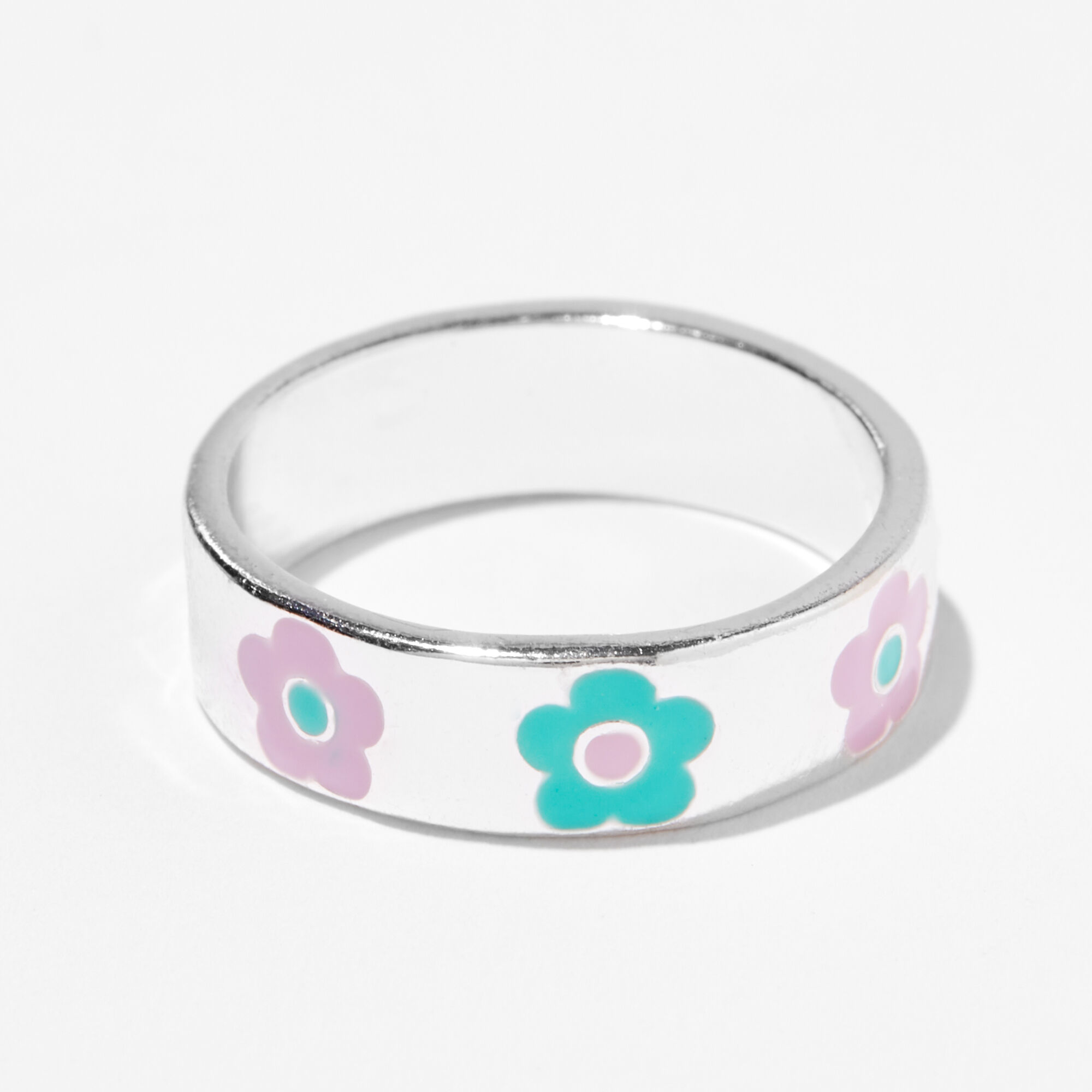 Silver-tone Enamel Daisy Band Ring,