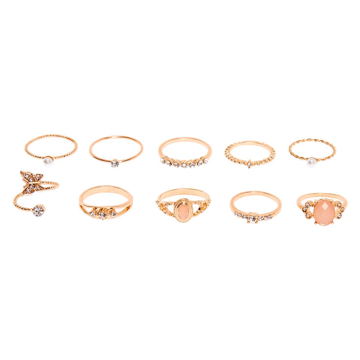 Rose Gold Embellished Romance Rings - Blush Pink, 10 Pack,