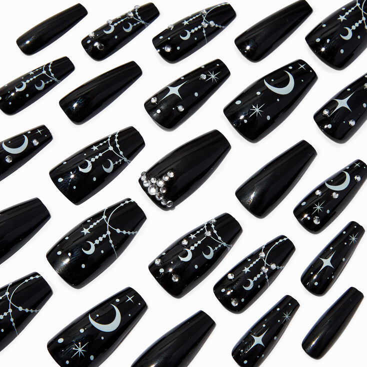 Glow in the Dark Celestial Squareletto Vegan Faux Nail Set - 24 Pack ...