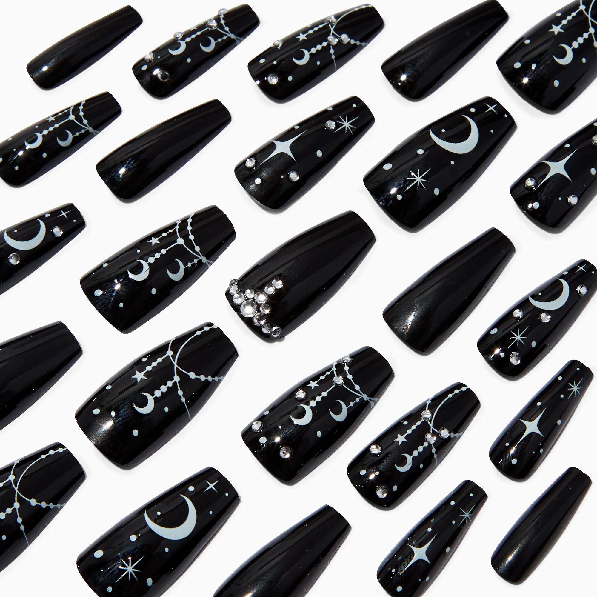 View Claires Glow In The Dark Celestial Squareletto Vegan Faux Nail Set 24 Pack information