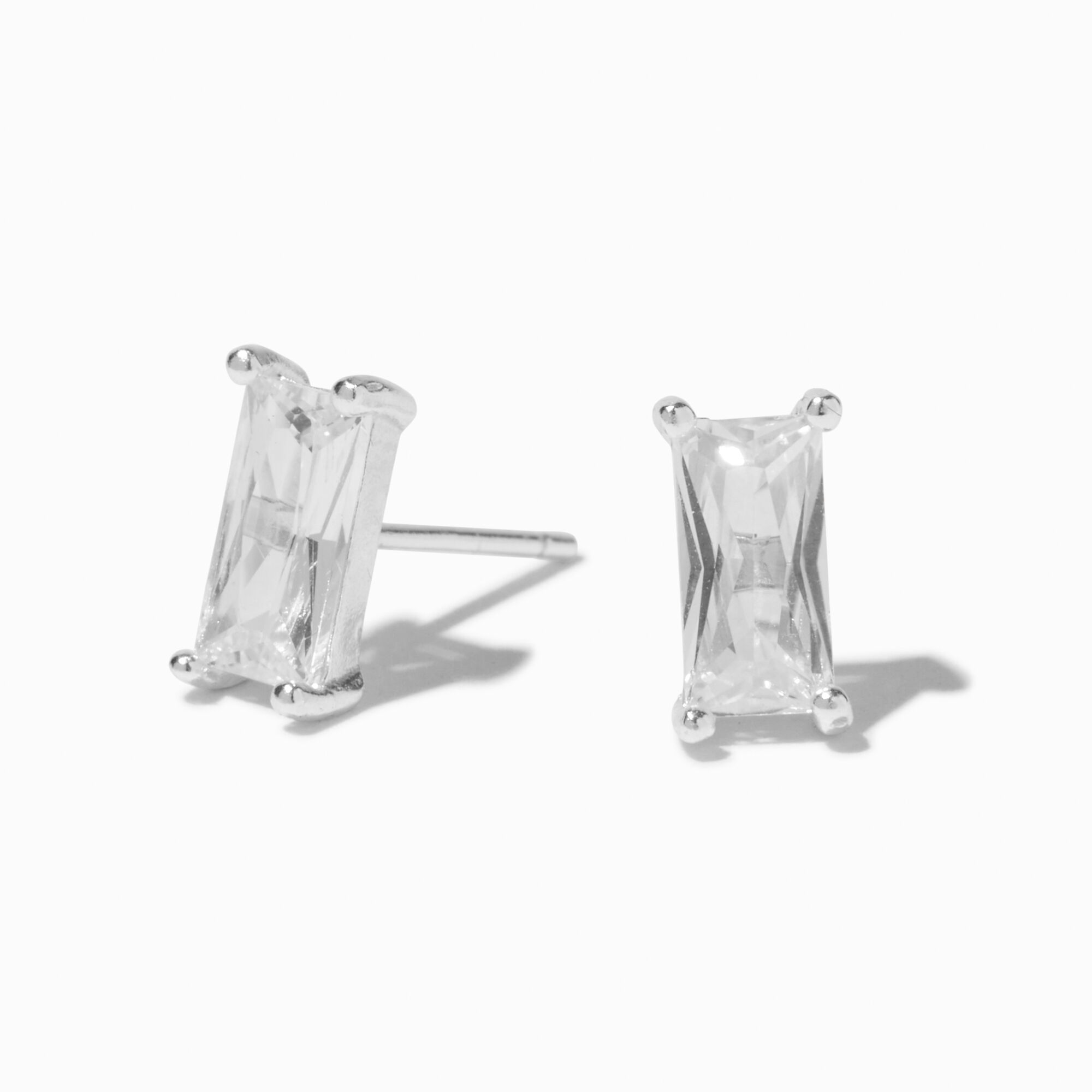 View Claires Cubic Zirconia 4X8MM Baguette Stud Earrings Silver information