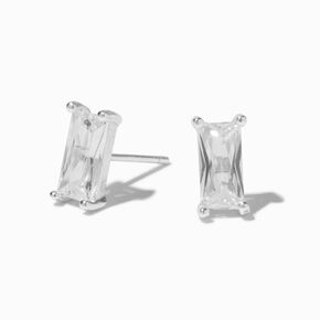 Sterling Silver Cubic Zirconia 4X8MM Baguette Stud Earrings,