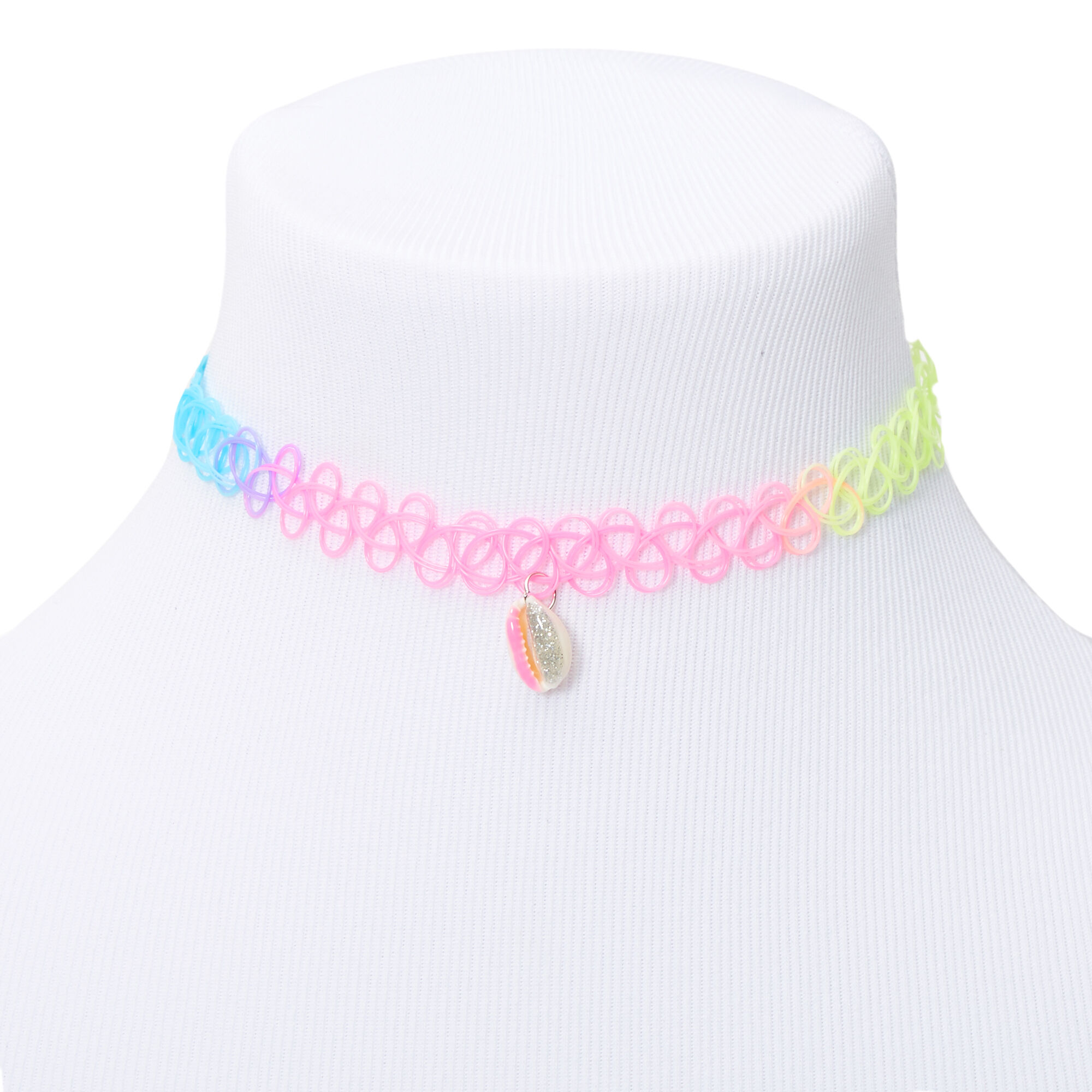 Claire s Club Glitter Cowrie Shell Rainbow Tattoo Choker Necklace