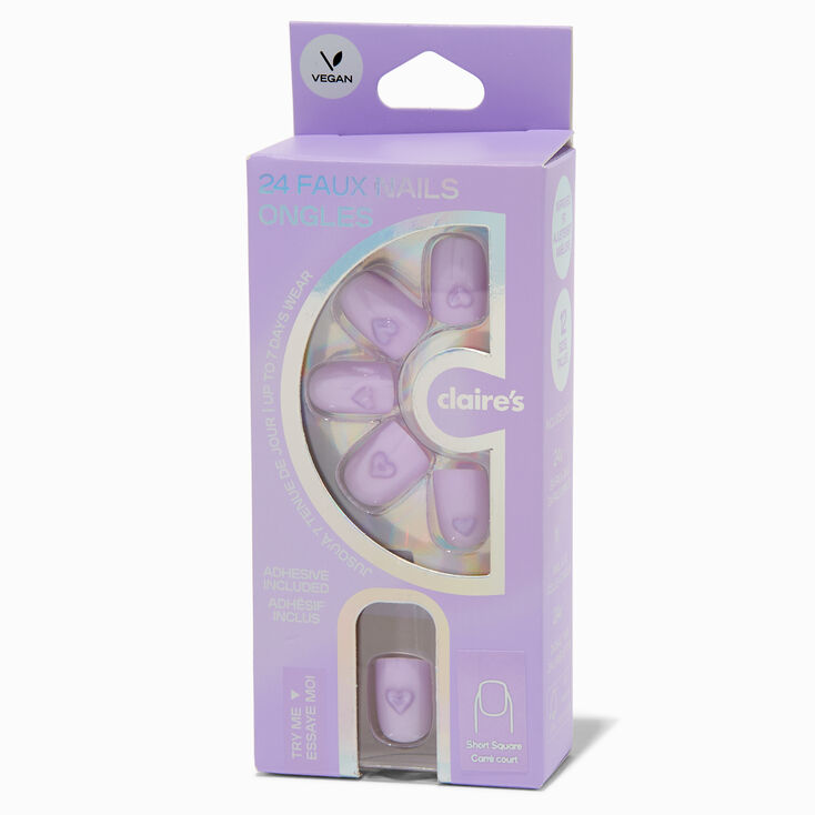 Purple Heart Short Square Vegan Faux Nail Set - 24 Pack,