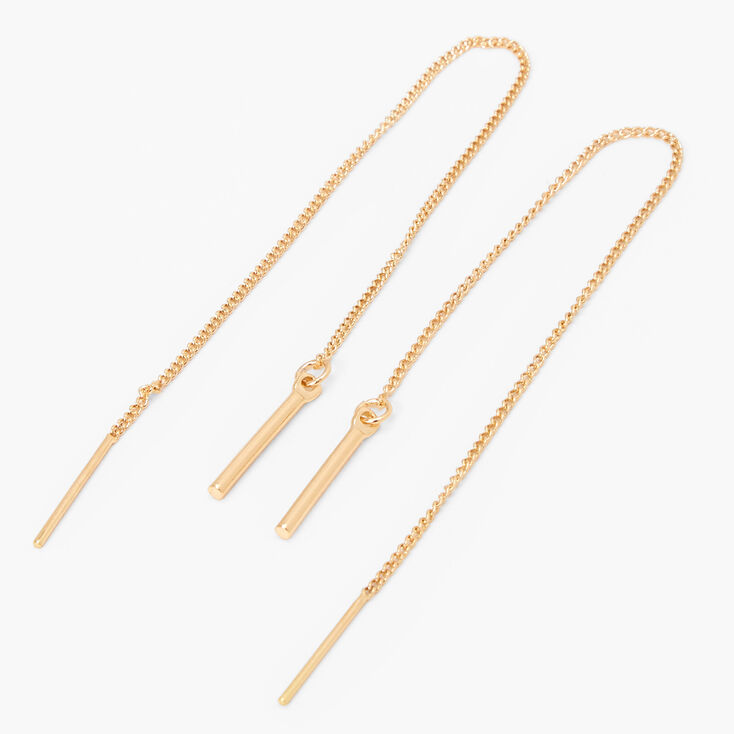 Gold 4&quot; Linear Bar Threader Drop Earrings,