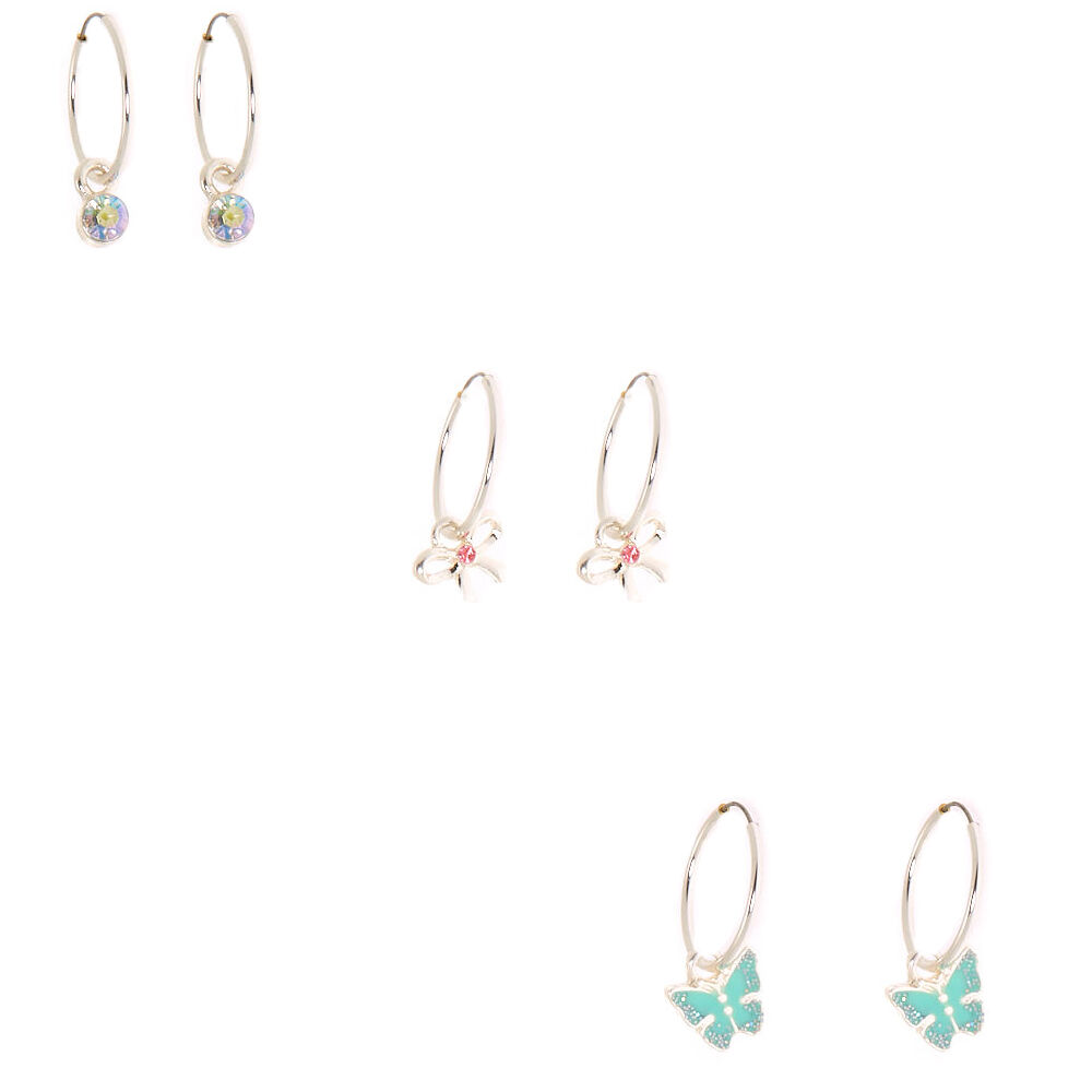 Silver 15MM Dainty Hoop Earrings - 3 Pack,