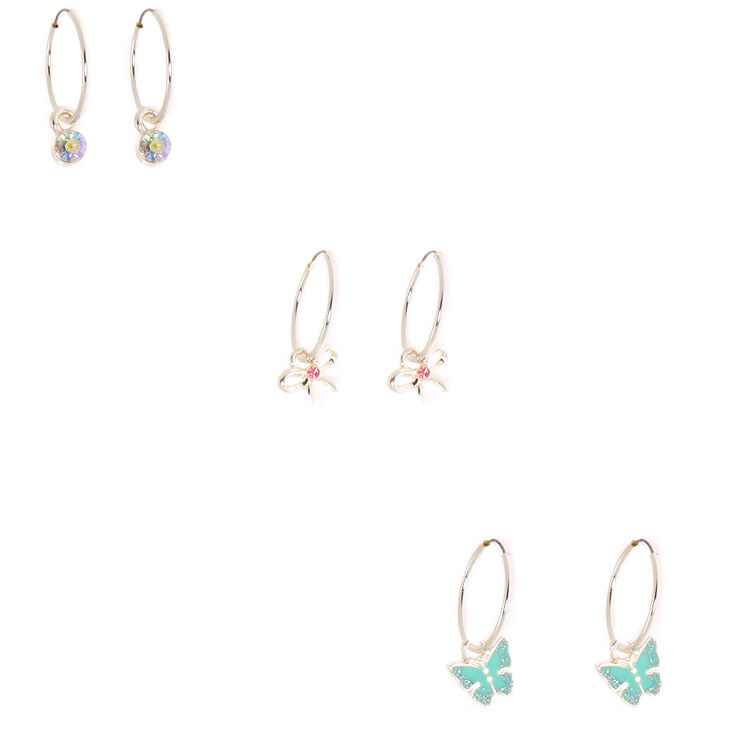 Silver 15MM Dainty Hoop Earrings - 3 Pack,