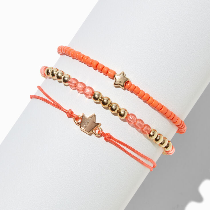 Lot de bracelets en perles de rocaille corail avec le mot &laquo;&nbsp;Courage&nbsp;&raquo; - Lot de 3,