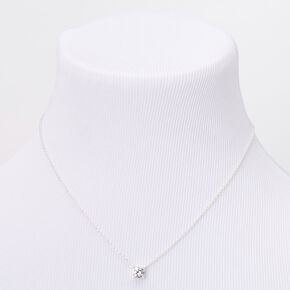 Silver-tone Cubic Zirconia 6mm Pendant Necklace,