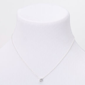 Silver Cubic Zirconia 6MM Single Rhinestone Pendant 16&quot; Necklace,