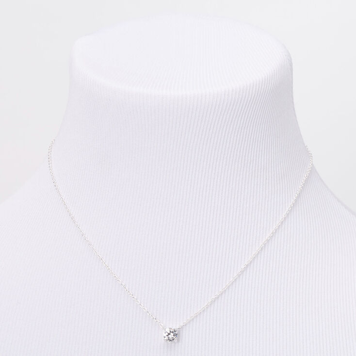 Silver Cubic Zirconia 6MM Single Rhinestone Pendant 16&quot; Necklace,