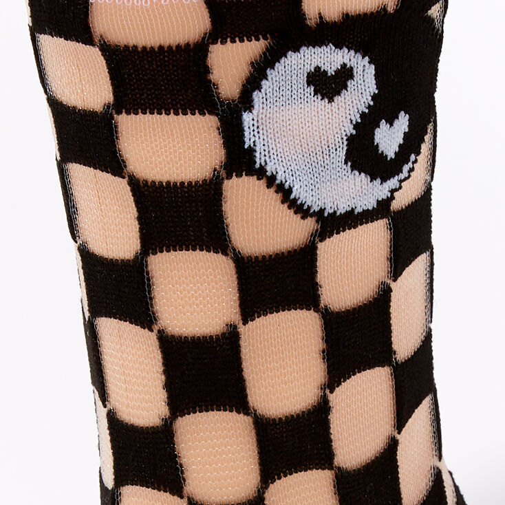 Yin Yang Checkerboard Sheer Crew Socks,