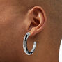 Silver-tone Star Stamped 50mm Hoop Earrings,