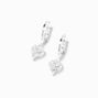 Silver-tone Cubic Zirconia 10mm Heart Huggie Hoop Earrings,