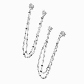 Silver-tone Cubic Zirconia Connector Chain Stud Earrings,