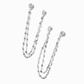 Silver-tone Cubic Zirconia Connector Chain Stud Earrings,