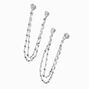 Silver-tone Cubic Zirconia Connector Chain Stud Earrings,