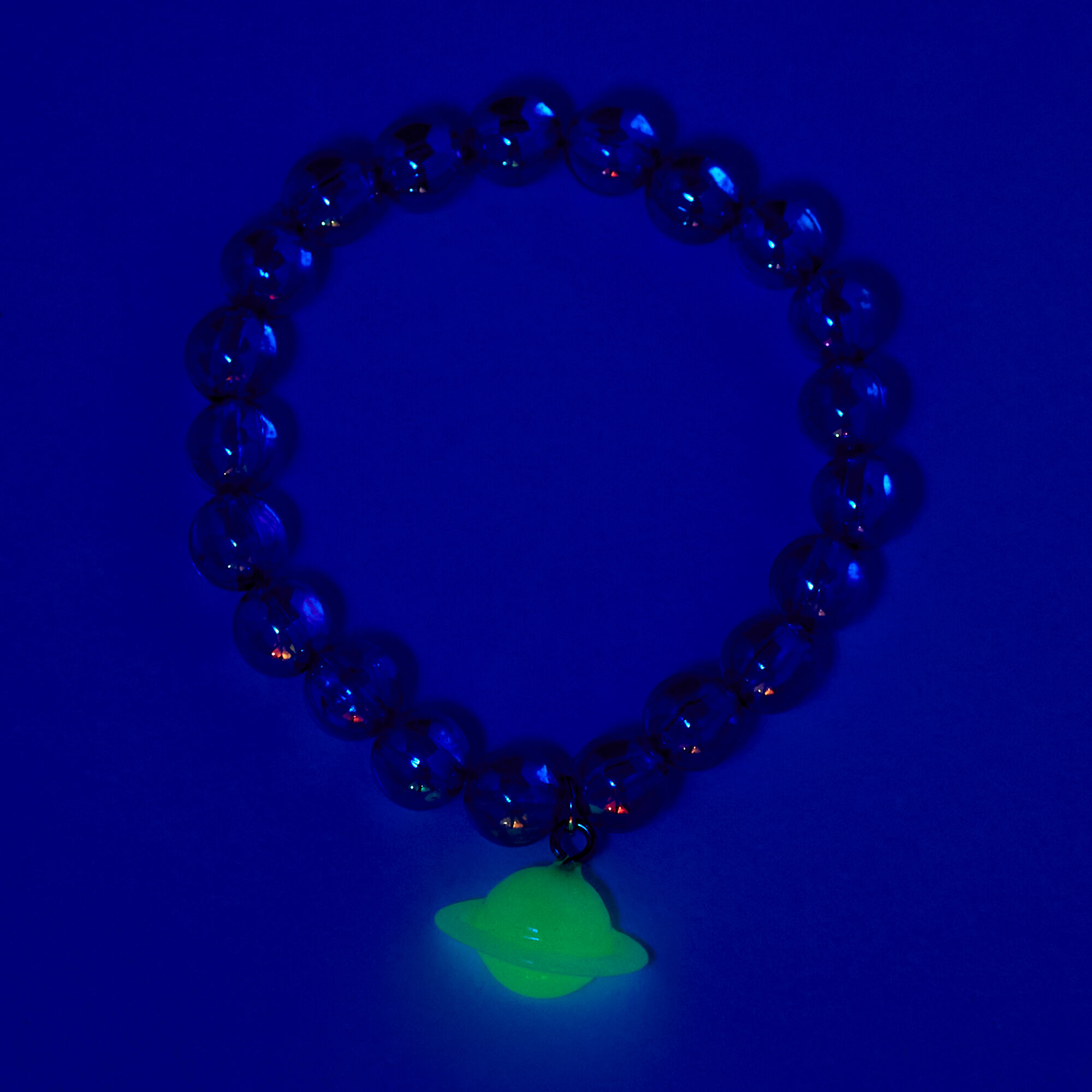 Green Planet Glow in the Dark Blue Marbled Stretch Beaded Bracelet,