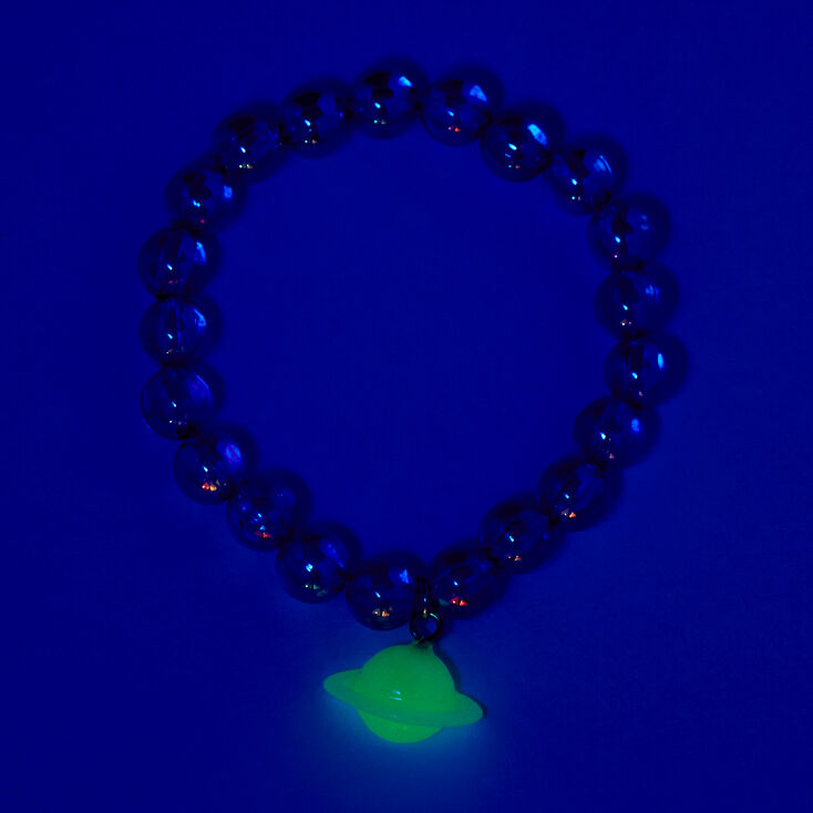 Green Planet Glow in the Dark Blue Marbled Stretch Beaded Bracelet,