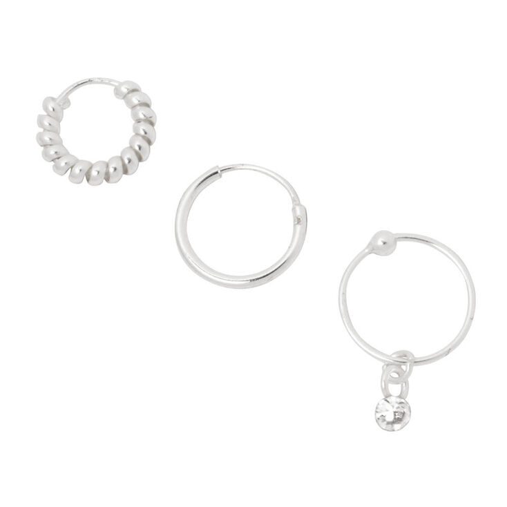 Sterling Silver Cartilage Hoop Earrings 3 Pack Claire S Us Sterling Silver Cartilage Hoop Earrings 3 Pack