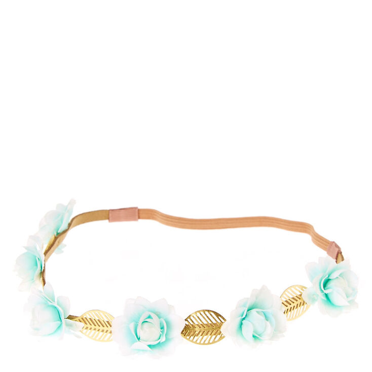 Mint Ombre  Flowers &amp; Gold Leaves Headwrap,