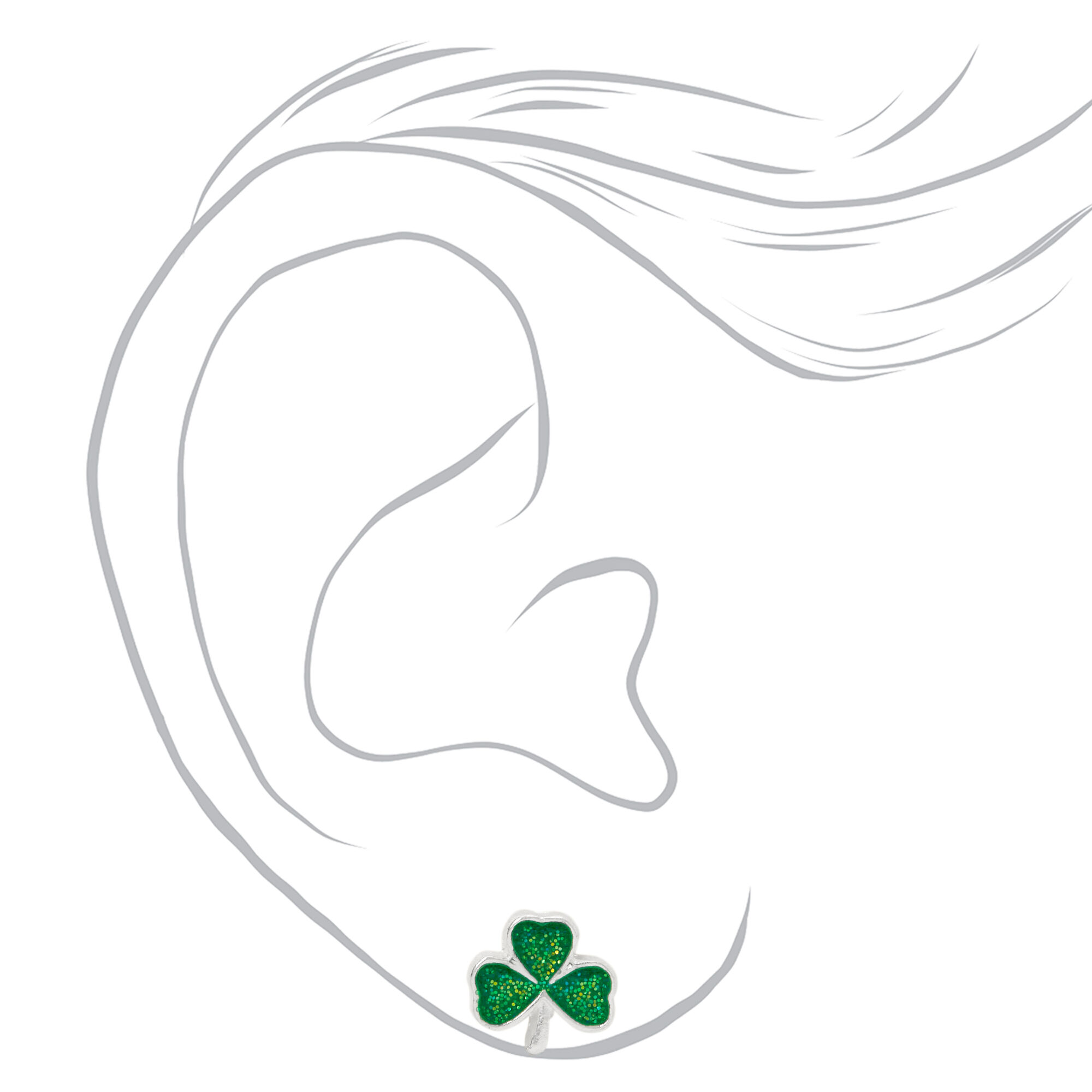 Green Glitter Shamrock Stud Earrings,