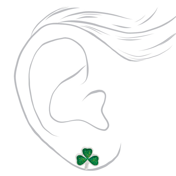 Claire's St Patricks Day Earrings Gold Glitter Shamrock Irish 3 Leaf Clover  NIP