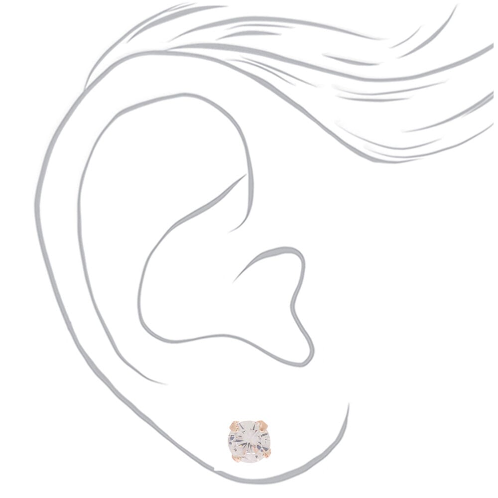 Clous d'oreille ronds 5 mm en zircon cubique d’imitation couleur rose doré,