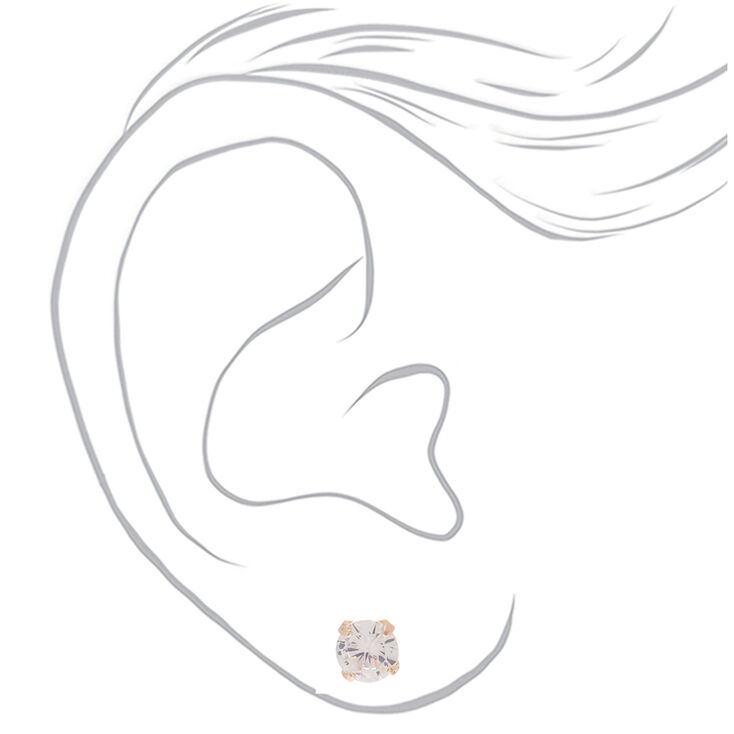 Rose Gold-tone Cubic Zirconia 5MM Round Stud Earrings,