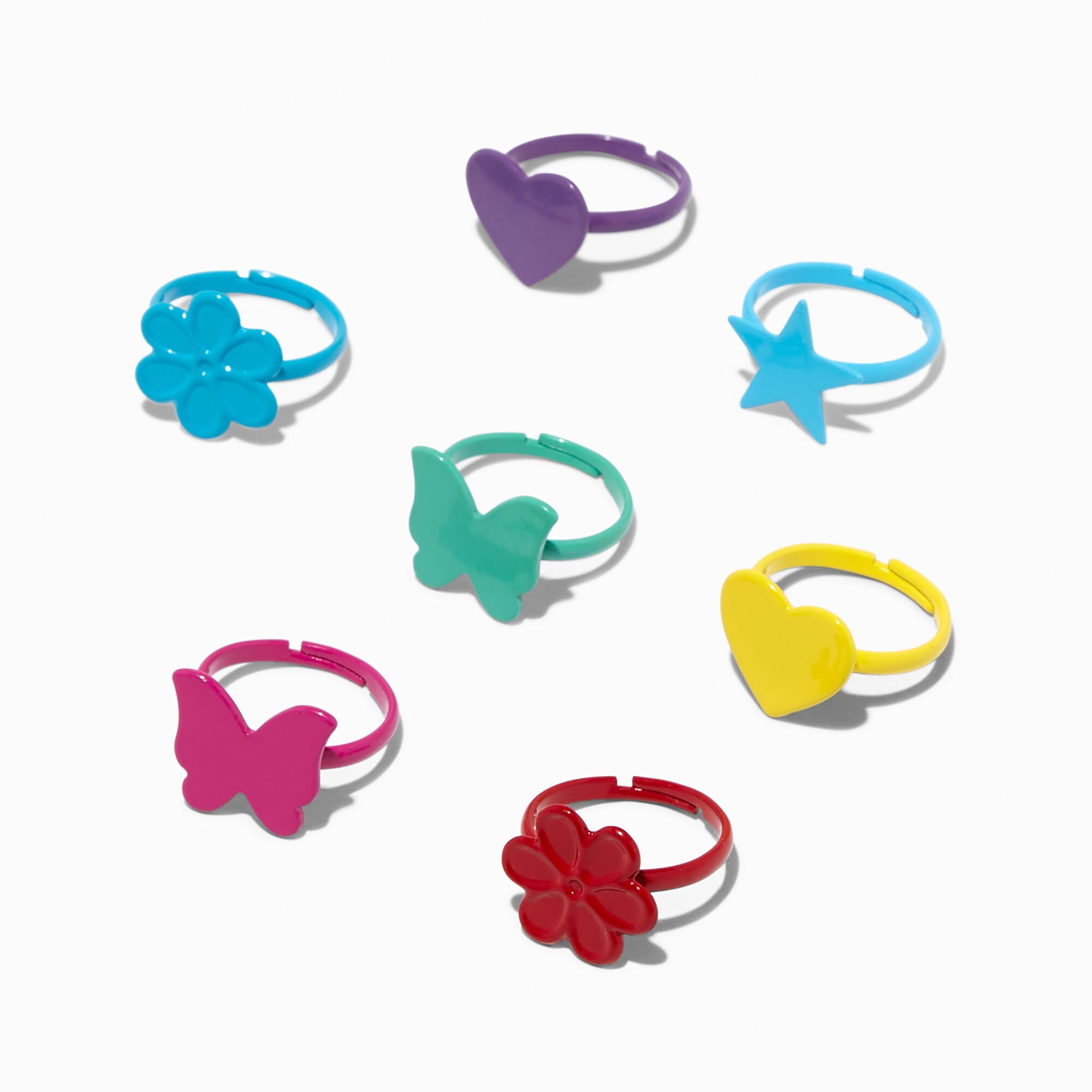 View Claires Club Icons Rings 7 Pack Rainbow information