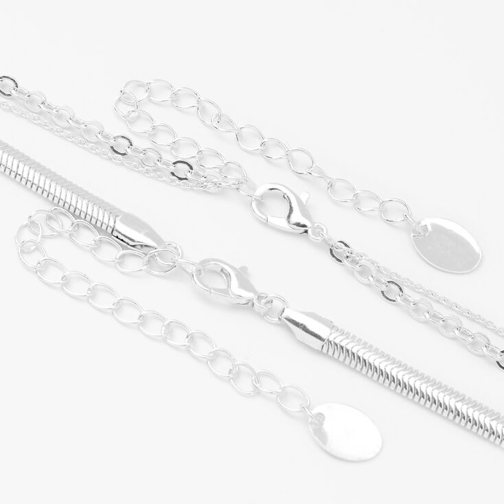 Silver Chain Multi Strand Necklace- Rose,