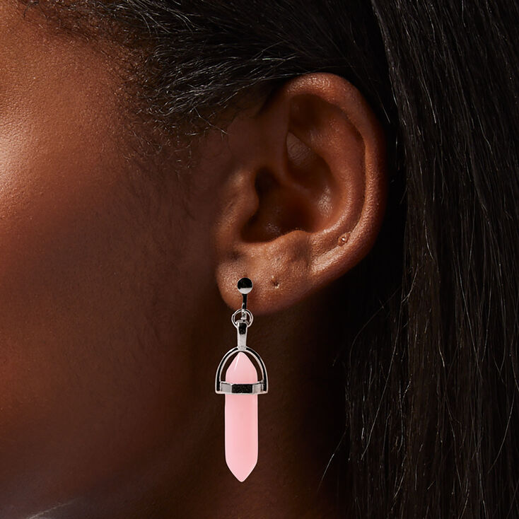 Pink 1&#39;&#39; Glow in the Dark Mystical Gem Clip-On Drop Earrings,