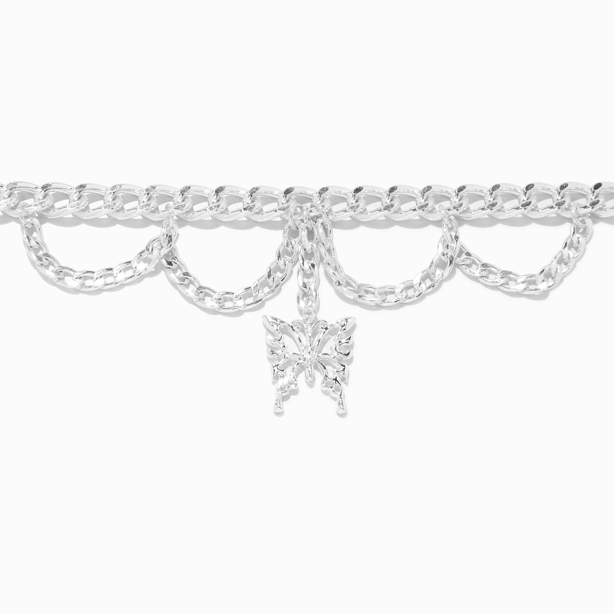 Silver Filigree Butterfly Choker Necklace,