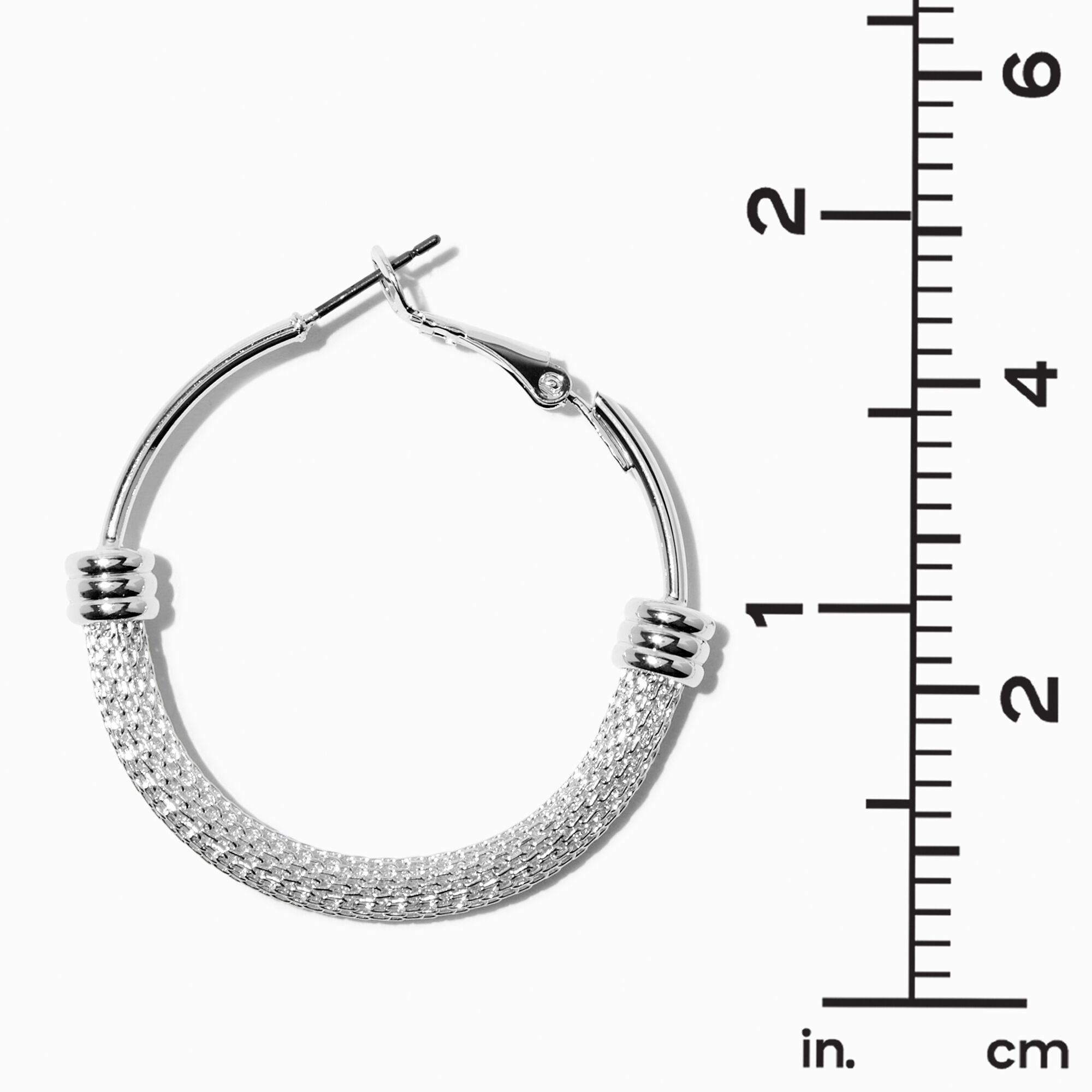 Silver-tone Half Mesh 40MM Hoop Earrings,