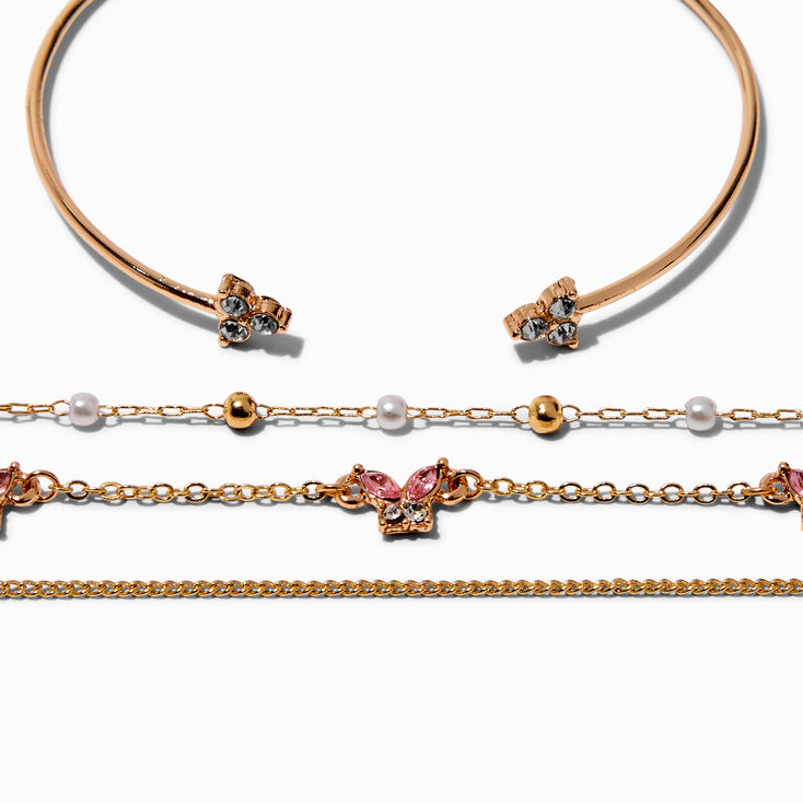 Pink  Crystal Butterfly Gold-tone Bracelet Set - 4 Pack