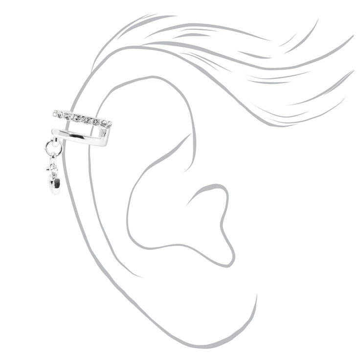 Silver Crystal Anchor Charm Ear Cuff,