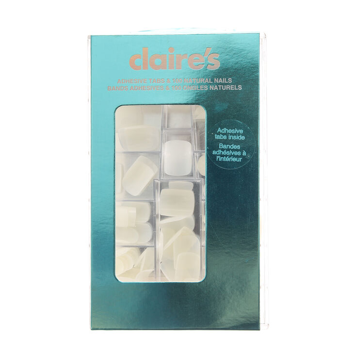 Faux ongles carr&eacute;s naturels avec languettes adh&eacute;sives - Blanc, lot de 100,