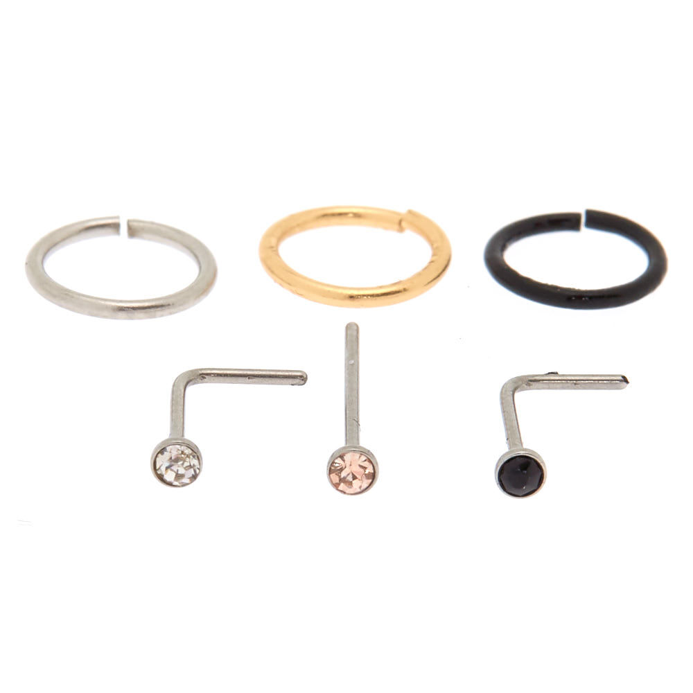 Mixed Metal Nose Studs & Rings Set - 6 Pack,