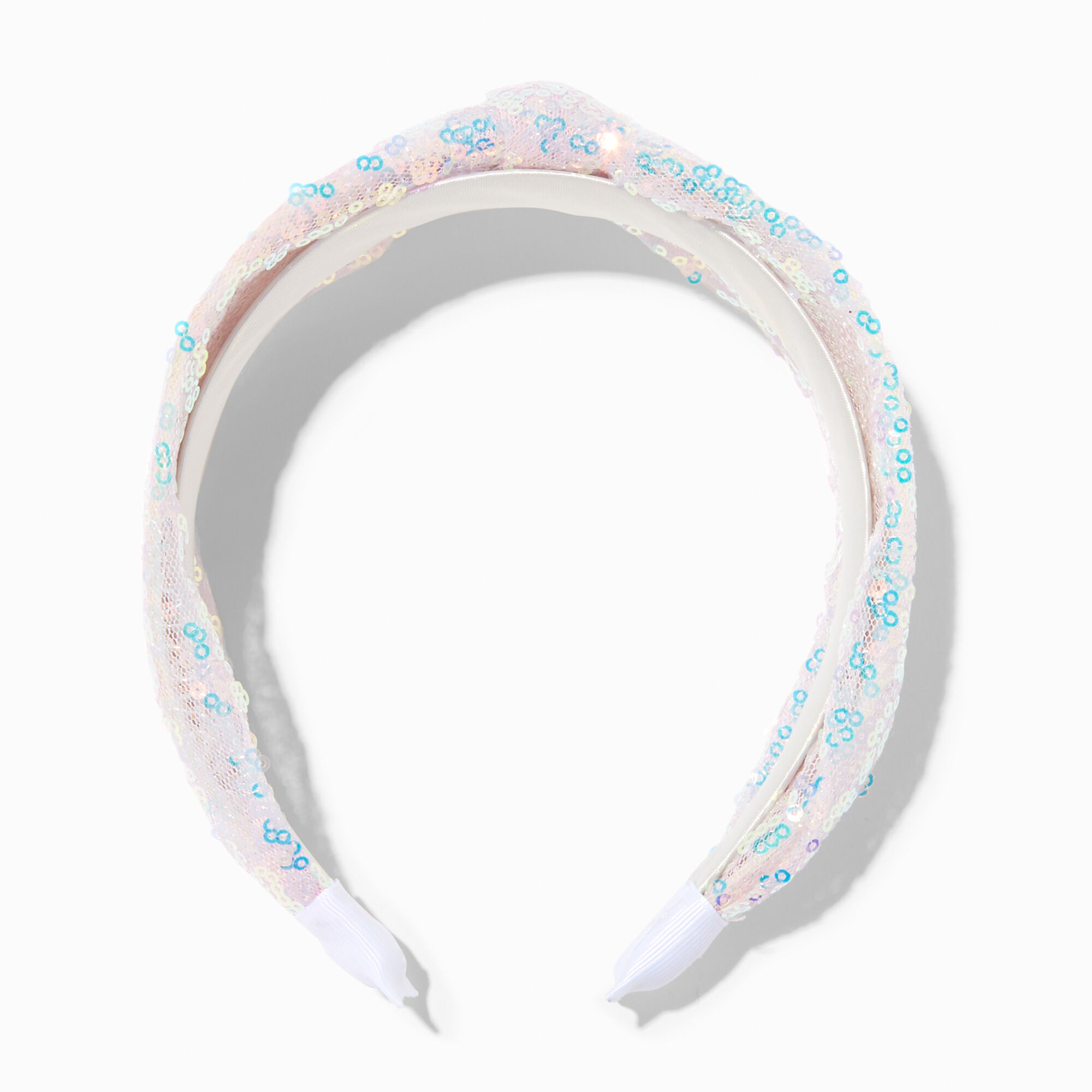View Claires Iridescent Sequence Knotted Headband information