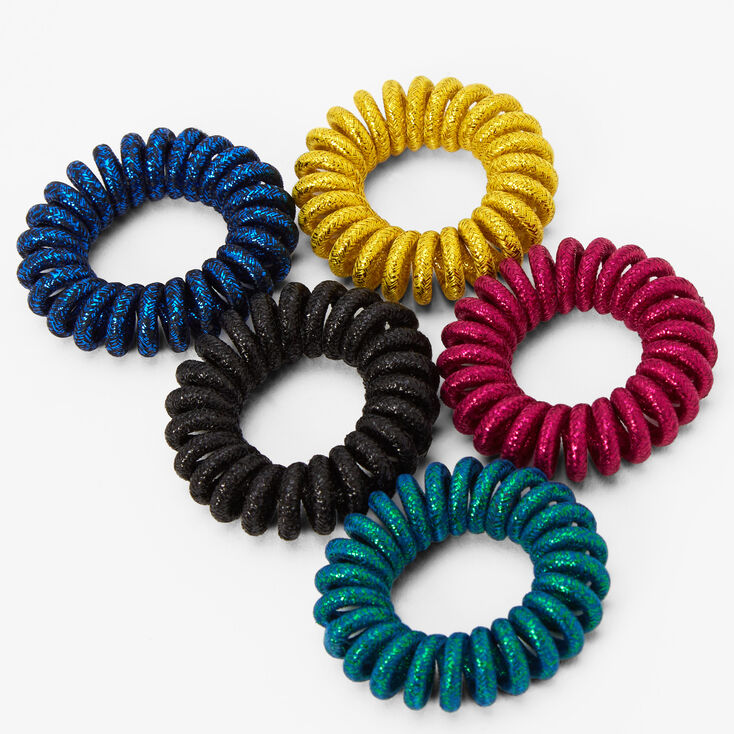 Glitter Spiral Hair Ties -  5 Pack,