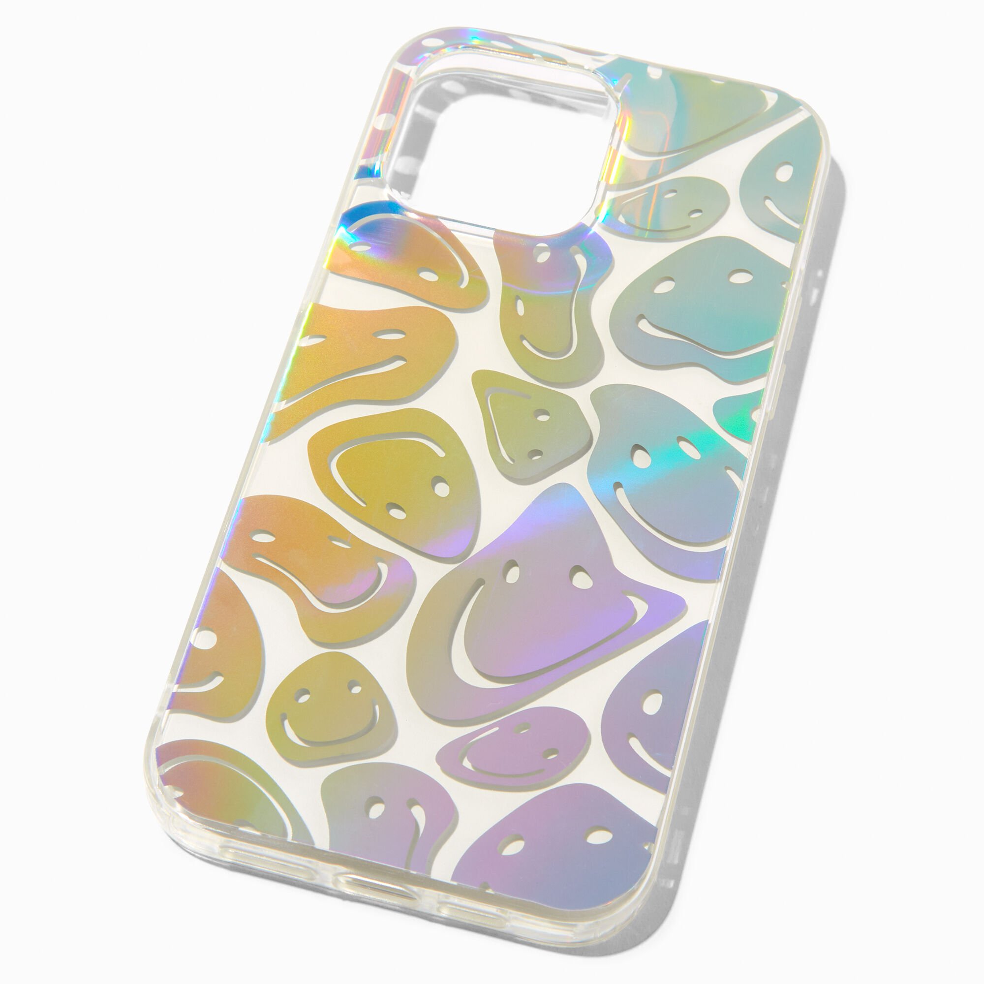 View Claires Holographic Happy Face Protective Phone Case Fits Iphone 14 Pro Max information