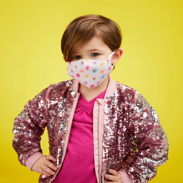 Masque en coton avec c&oelig;urs de conversation roses - Enfant petite taille,