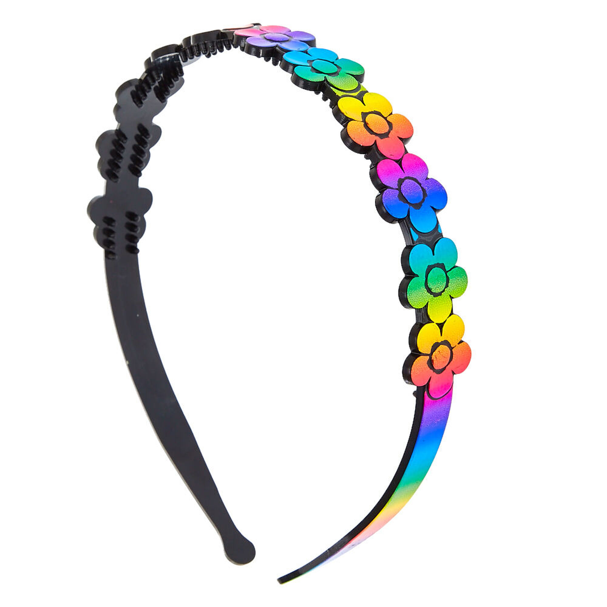View Claires Holographic Flower Headband Rainbow information