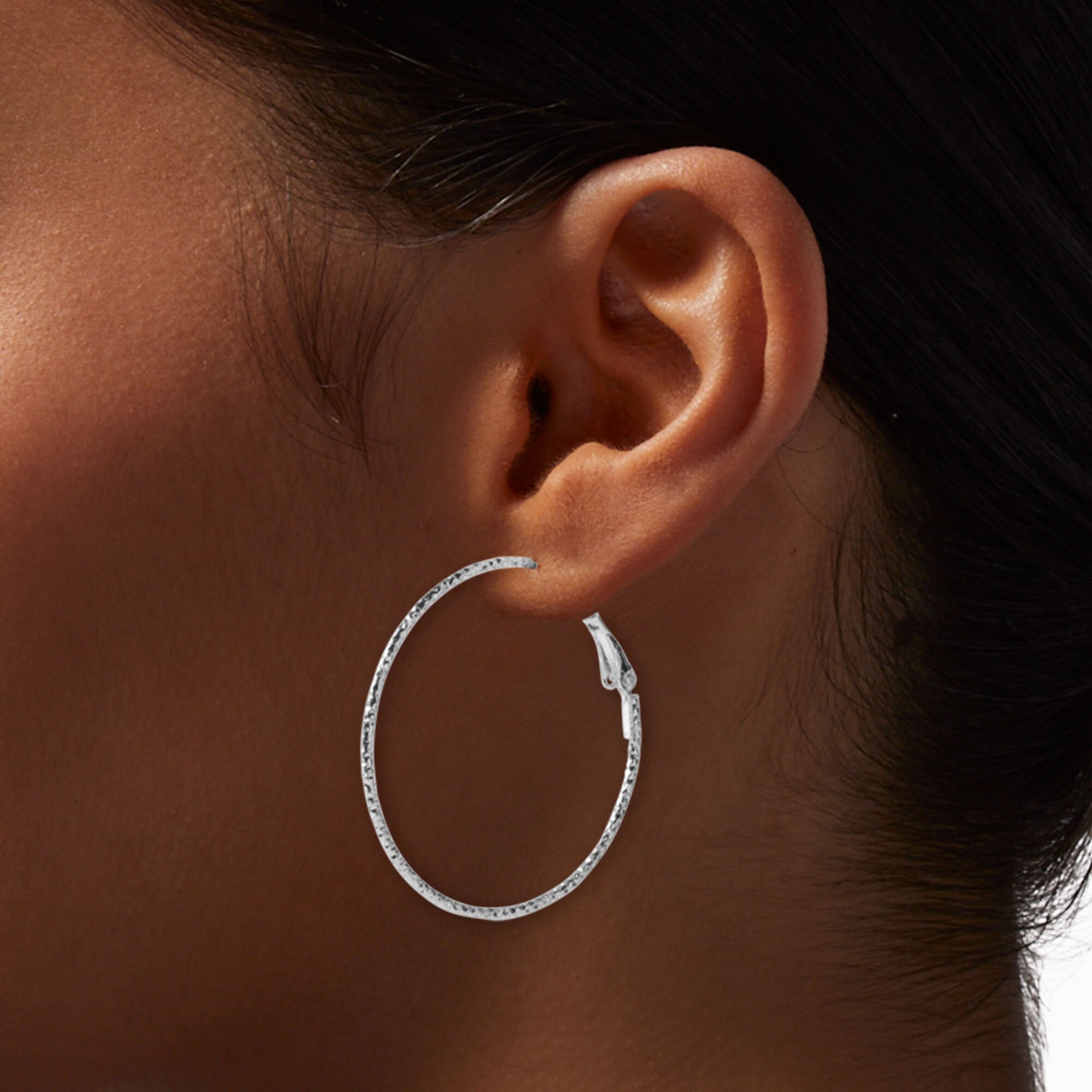 Silver-tone 40mm Laser Cut Hoop Earrings,