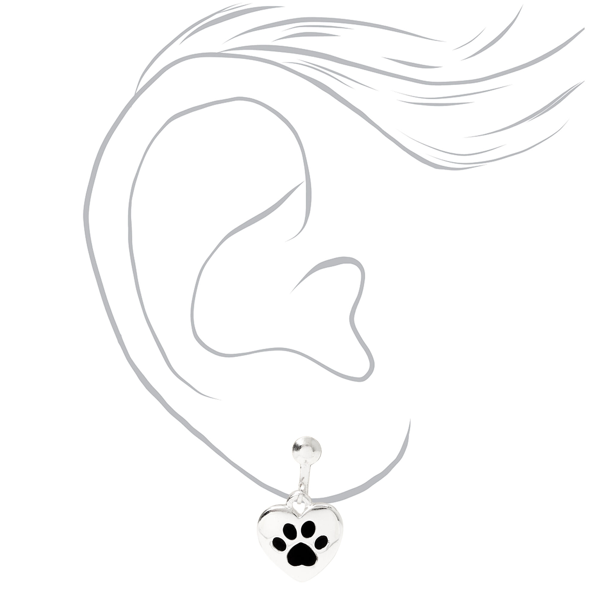 Silver 0.5'' Paw Print Clip On Drop Earrings,