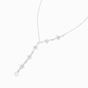 Collier en Y &eacute;toile asym&eacute;trique couleur argent&eacute;e,